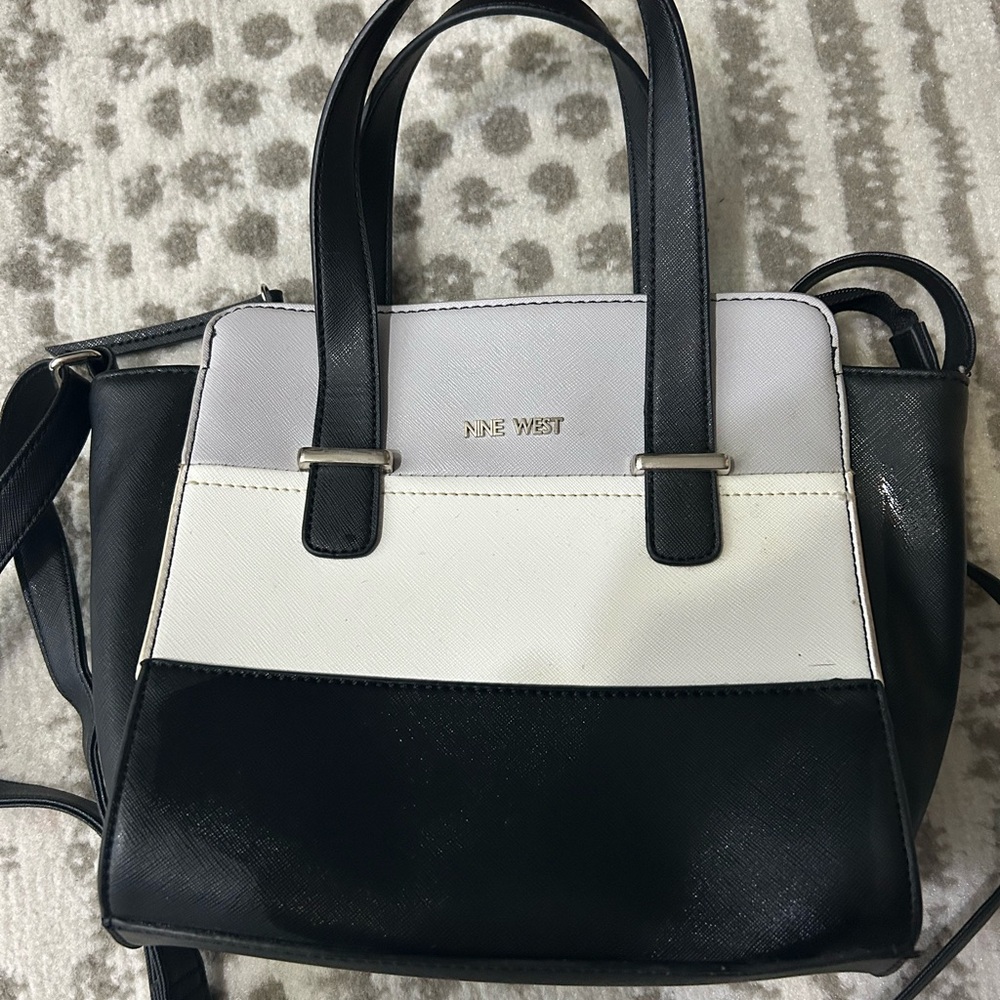 Nine West Black and White Satchel with Structured Design